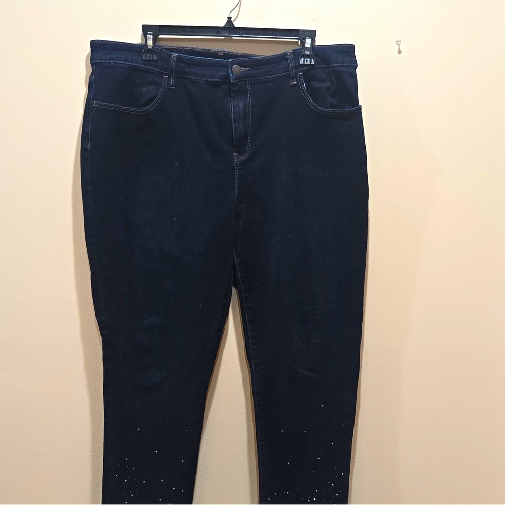 Chico's Stretch Women's Dark Wash Ankle Jeans Rhinestone Sz 3(chico's) Fit Sz 16